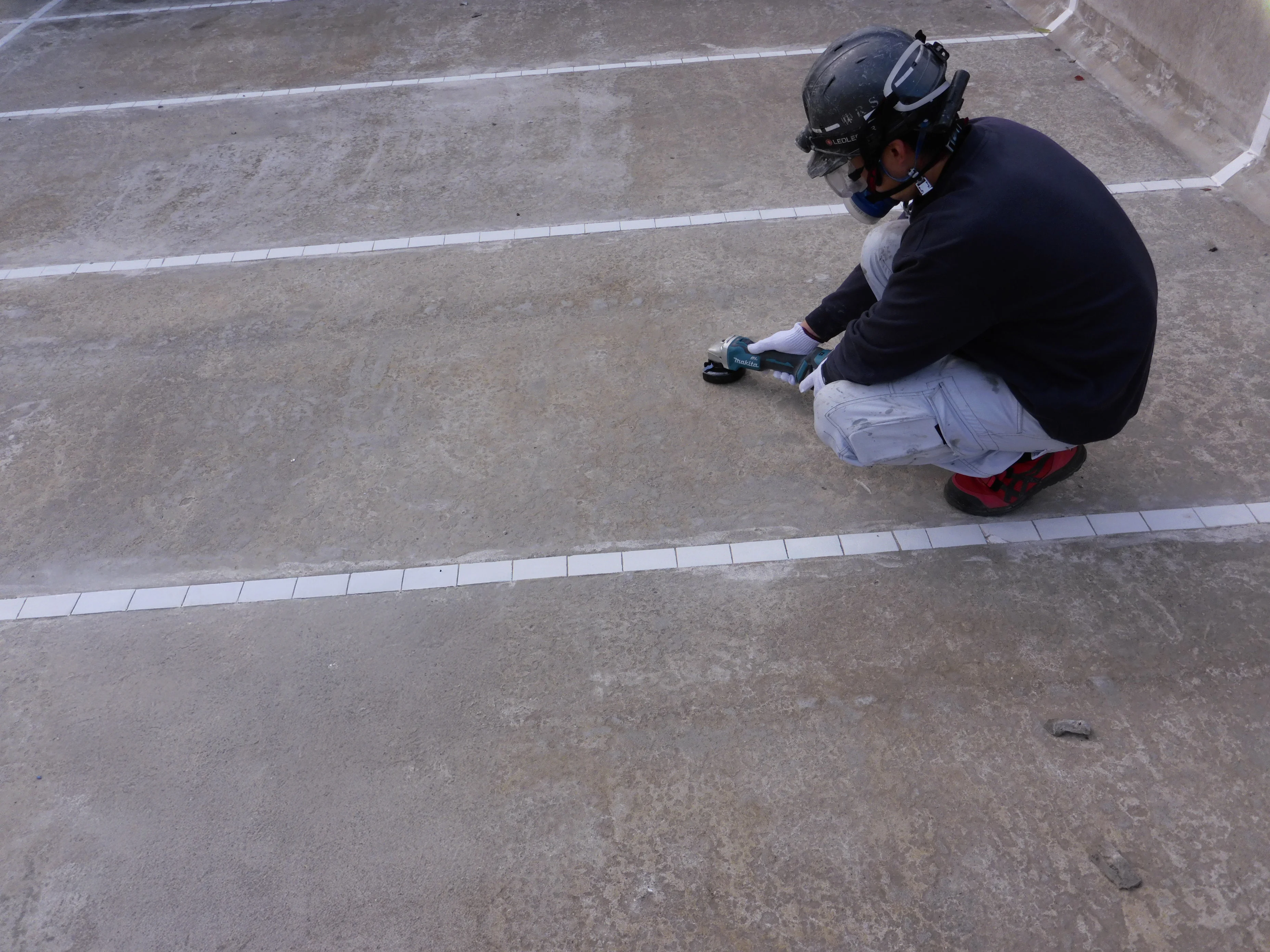 学校プール 施工中（ライン引き）