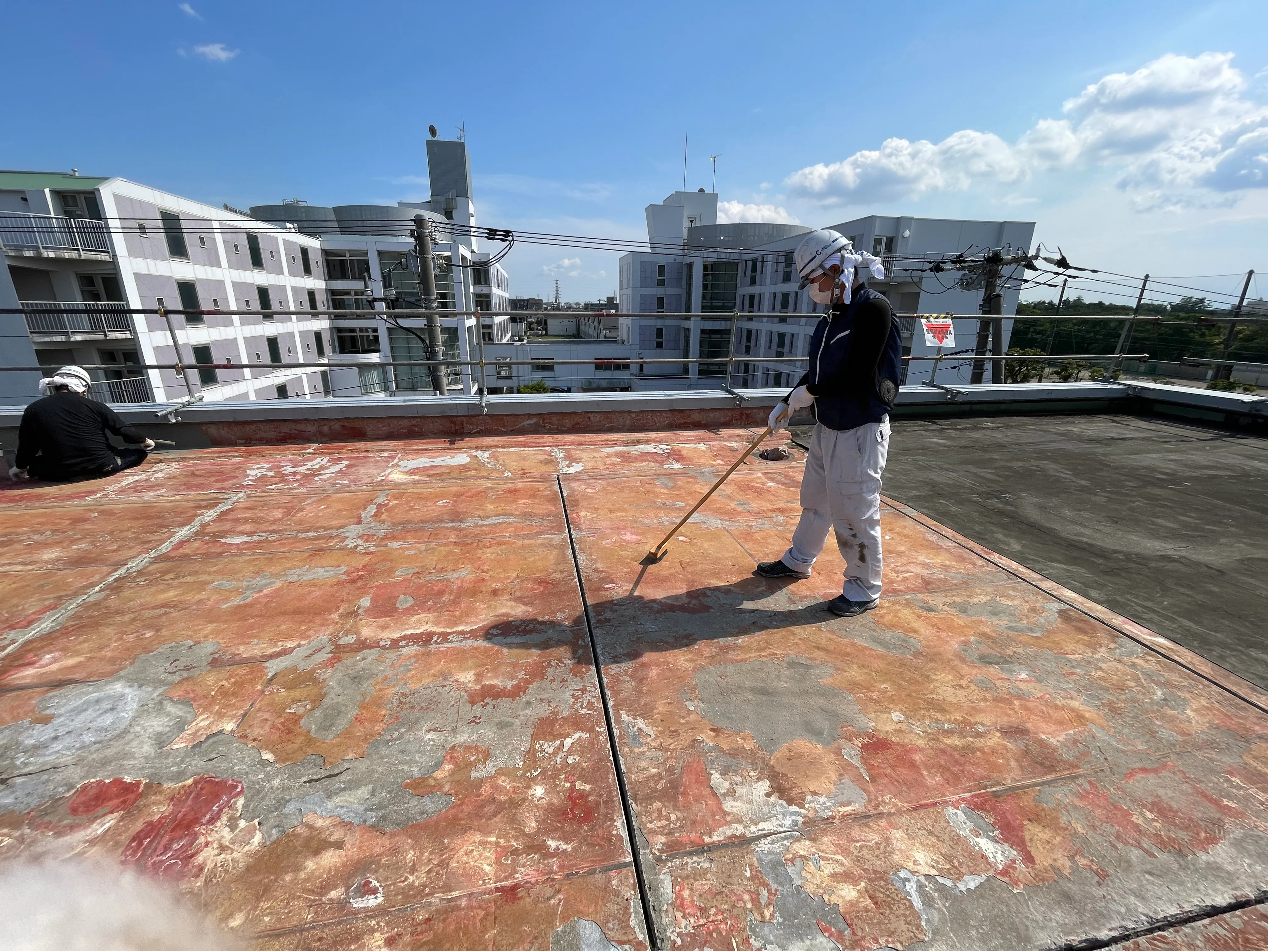 配水所屋上防水改修工事 施工中