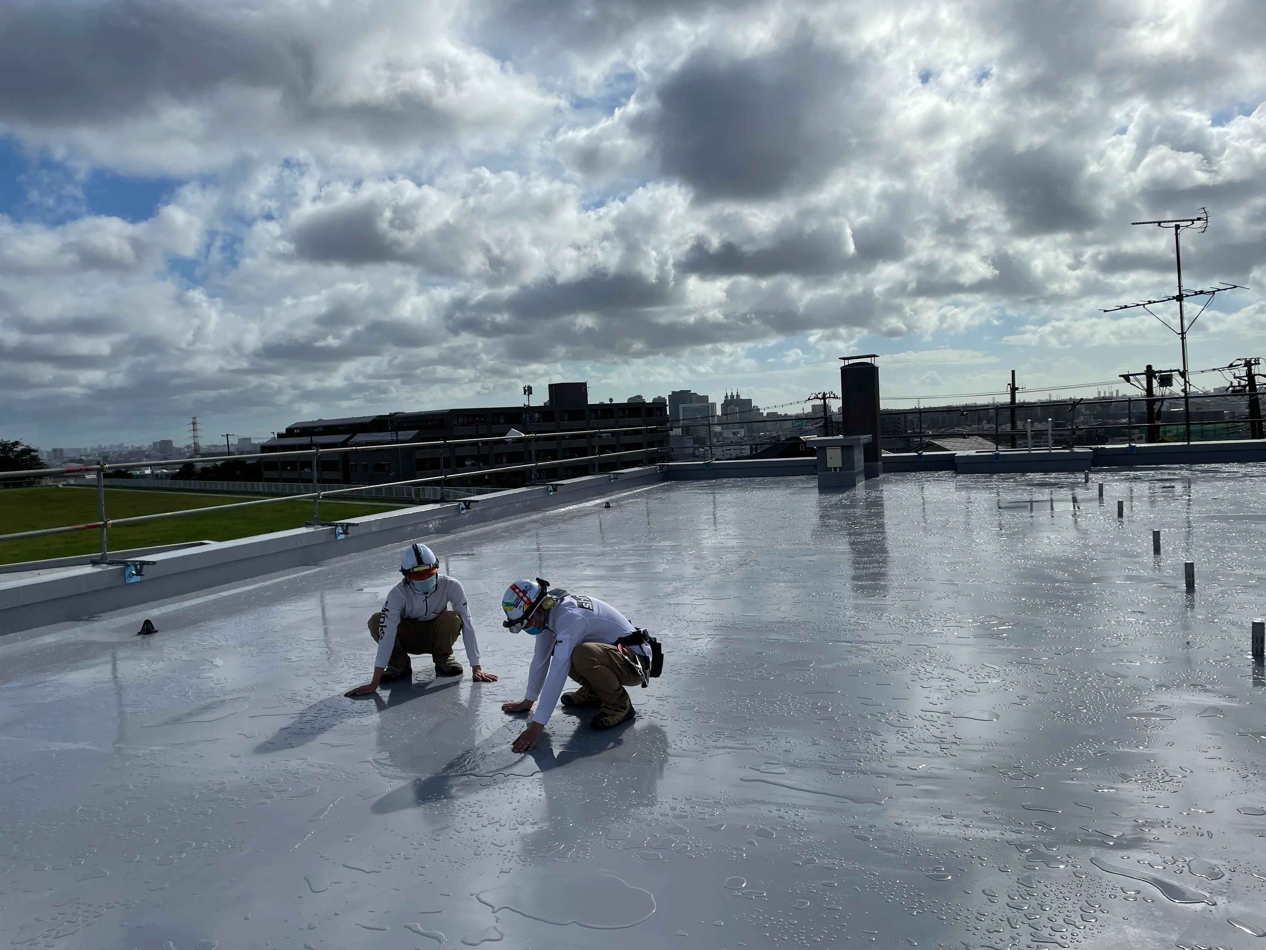 配水所屋上防水改修工事 施工中